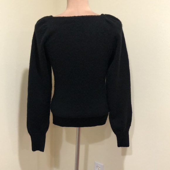 Esqualo Sweater Size Small Black Fuzzy Puff Sleeve Pullover - Picture 6 of 12